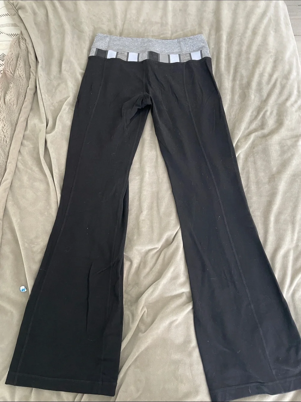 lululemon athletica Black Flare Leggings with Gray Waistband